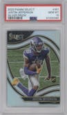 Justin Jefferson from the 2020 Panini Select set featuring a Silver Prizm parallel graded by PSA and given an overall grade of 10.