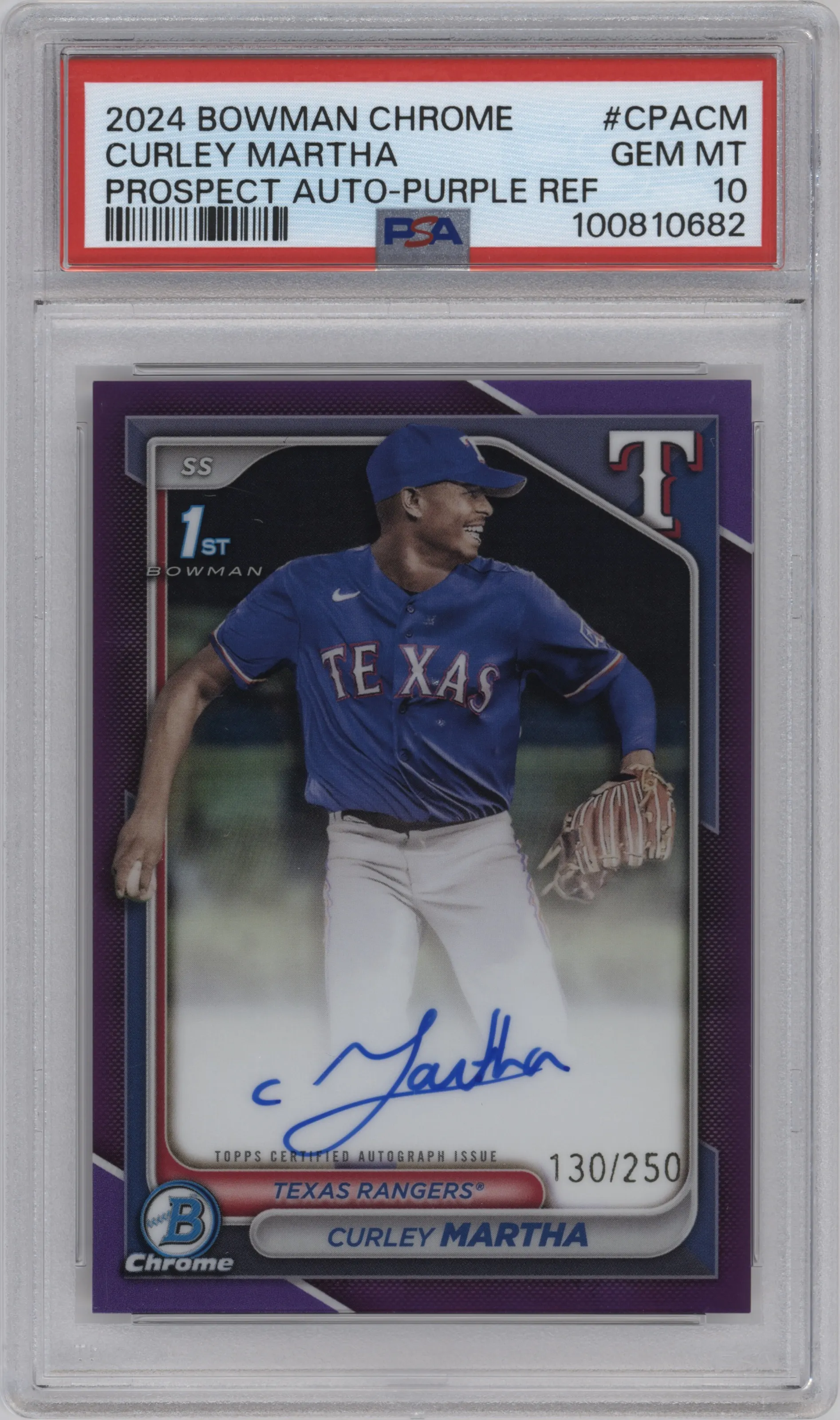 2024 Bowman Chrome Pros.Auto Curley Martha Purple Refractor #CPA-CM  PSA 10