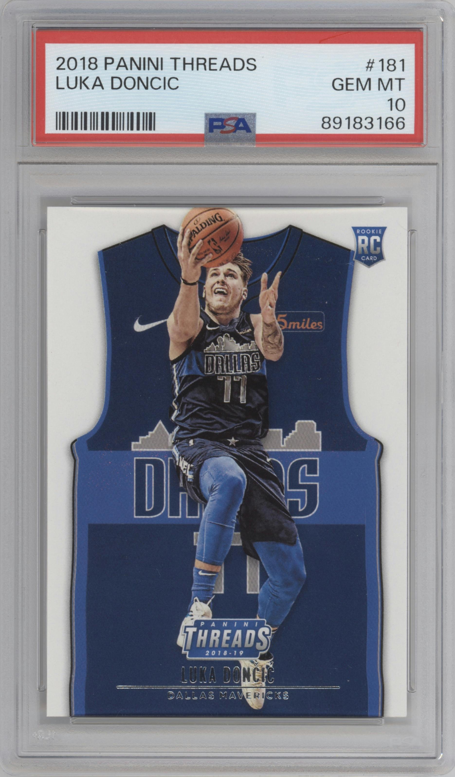 Luka Doncic from the 2018-19 Panini Threads  set graded by PSA and given an overall grade of 10.