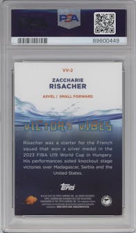 Zaccharie Risacher from the 2023-24 Bowman Best University set featuring a Gold parallel graded by PSA and given an overall grade of 10.