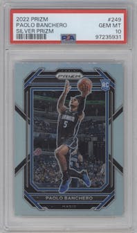 Paolo Banchero from the 2022-23 Panini Prizm  set featuring a Silver Prizm parallel graded by PSA and given an overall grade of 10.