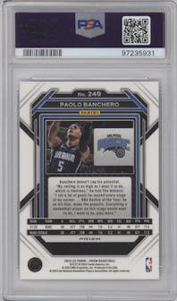 Paolo Banchero from the 2022-23 Panini Prizm  set featuring a Silver Prizm parallel graded by PSA and given an overall grade of 10.