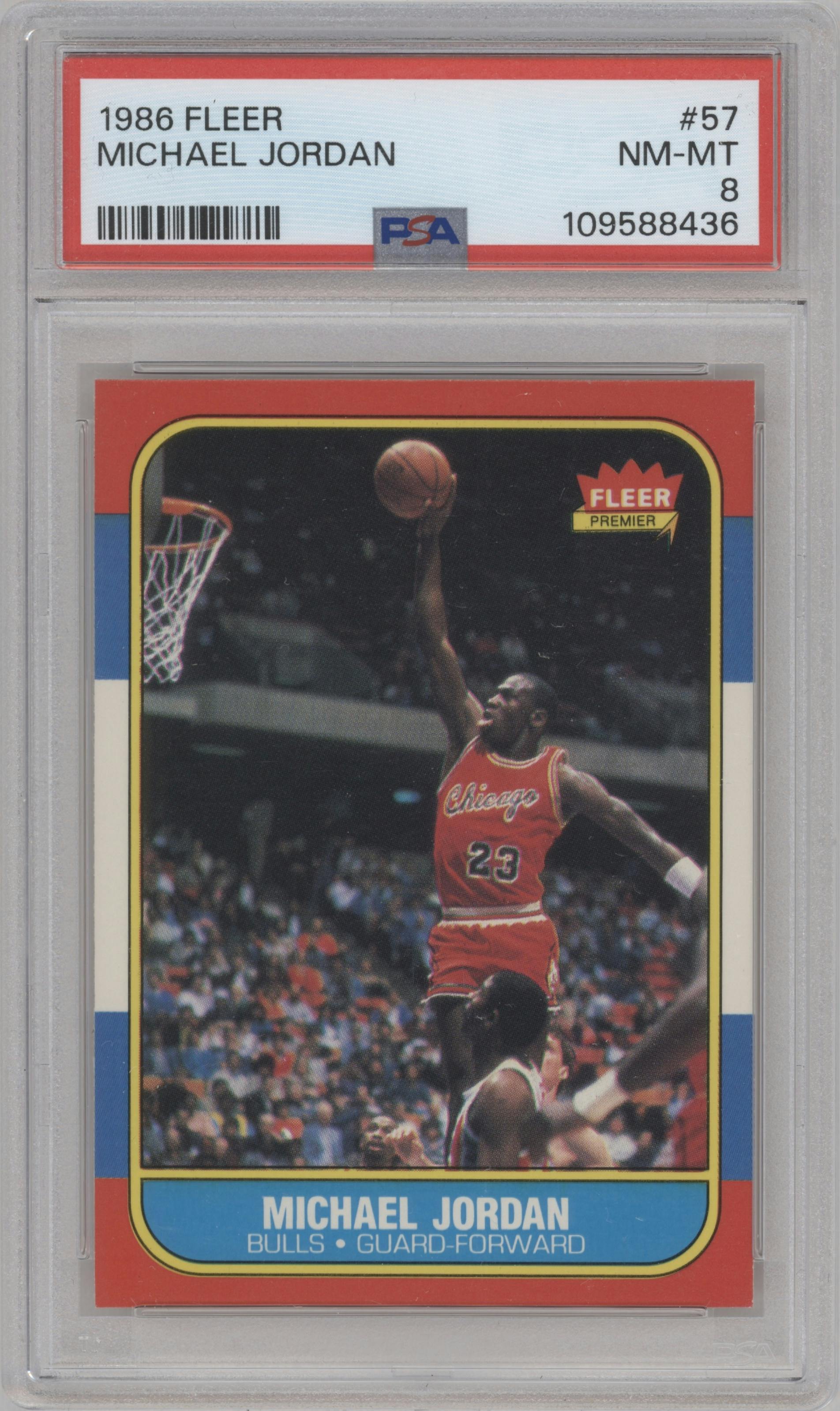Michael Jordan from the 1986-87 Fleer set graded by PSA and given an overall grade of 8.