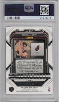 Nikola Jovic from the 2022-23 Panini Prizm  set featuring a Purple Ice parallel graded by PSA and given an overall grade of 10.