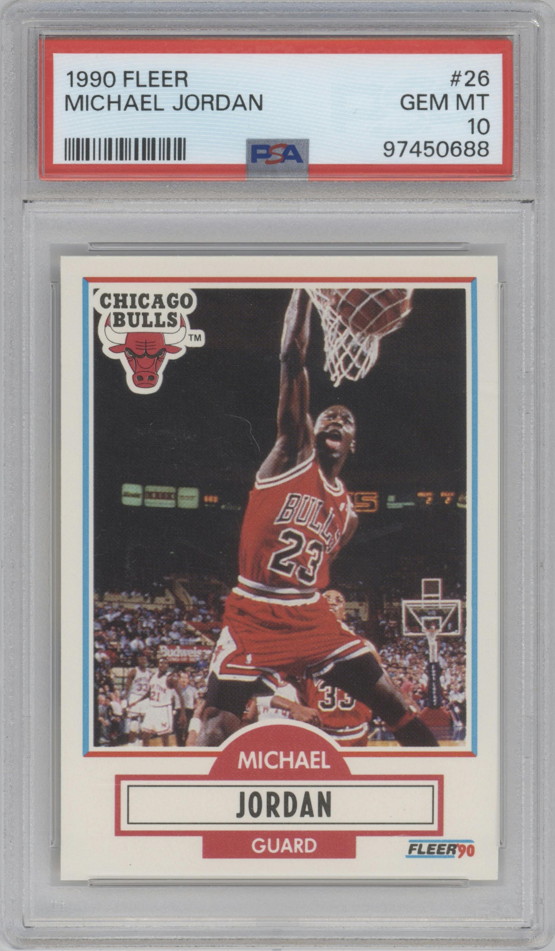 Michael Jordan from the 1990-91 Fleer set graded by PSA and given an overall grade of 10.