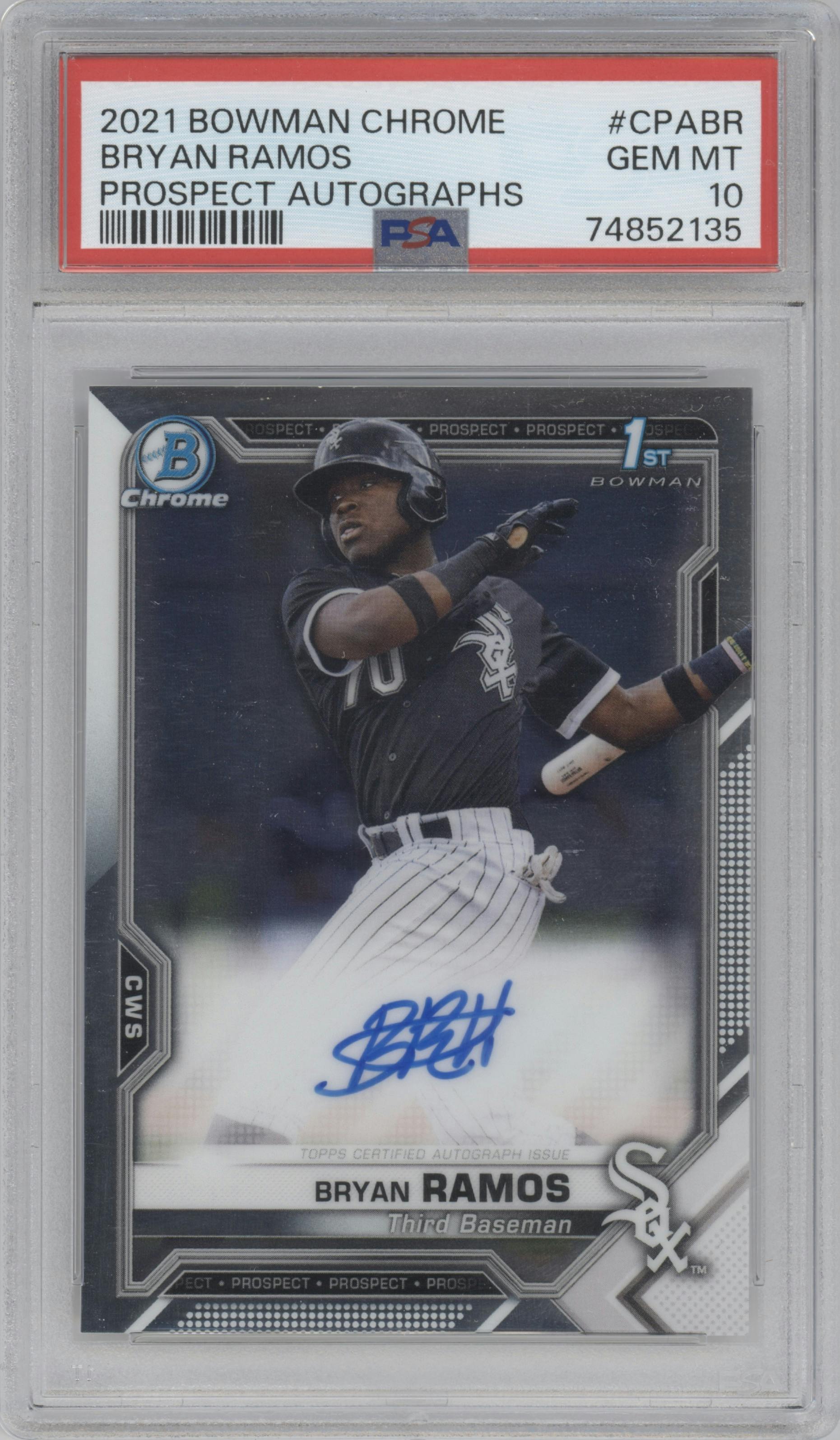 Bryan Ramos from the 2021 Bowman Chrome set graded by PSA and given an overall grade of 10.
