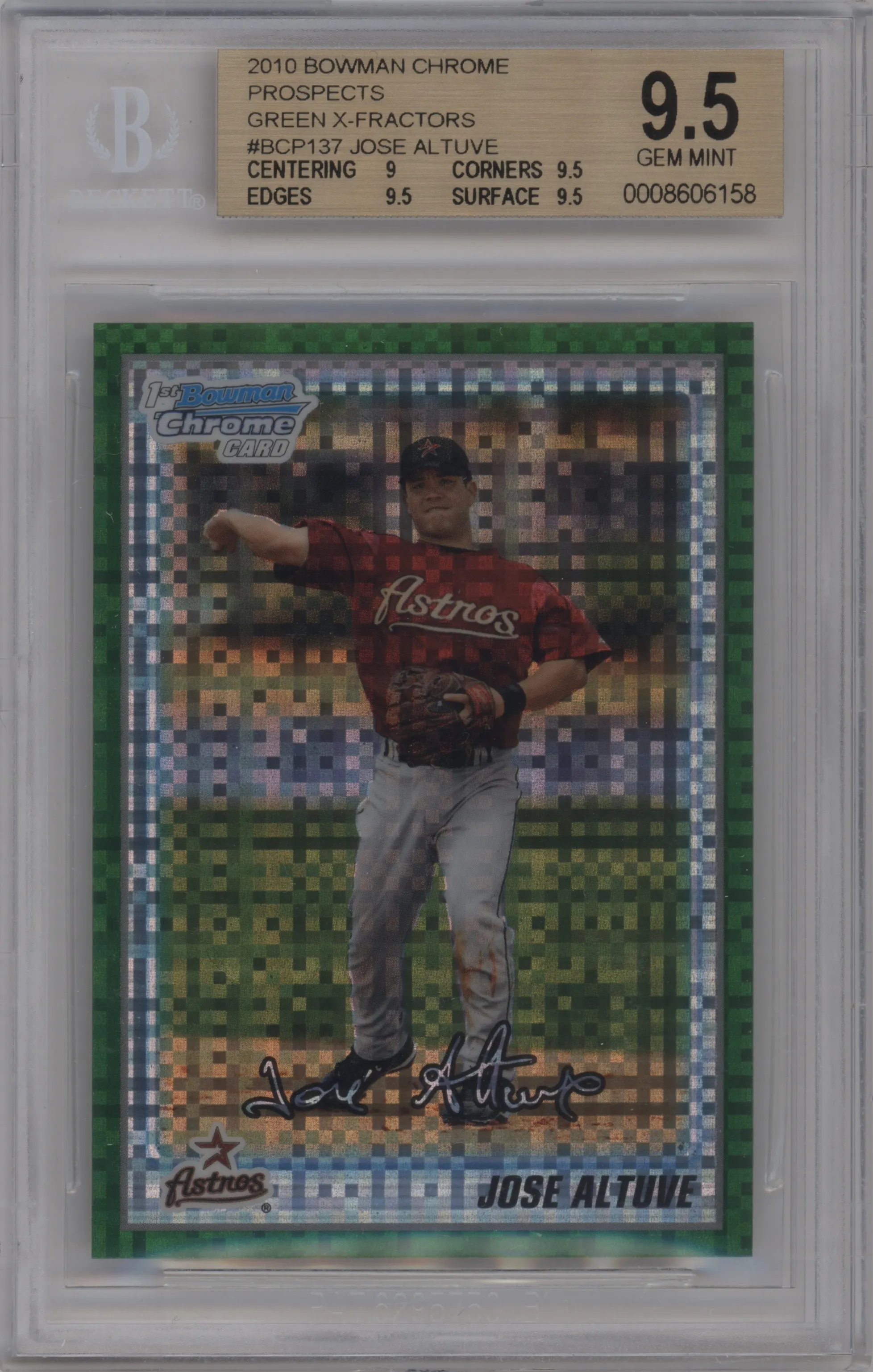 2010 Bowman Chrome Prospect Jose Altuve Green X-Fractor #BCP137 BGS 9.5