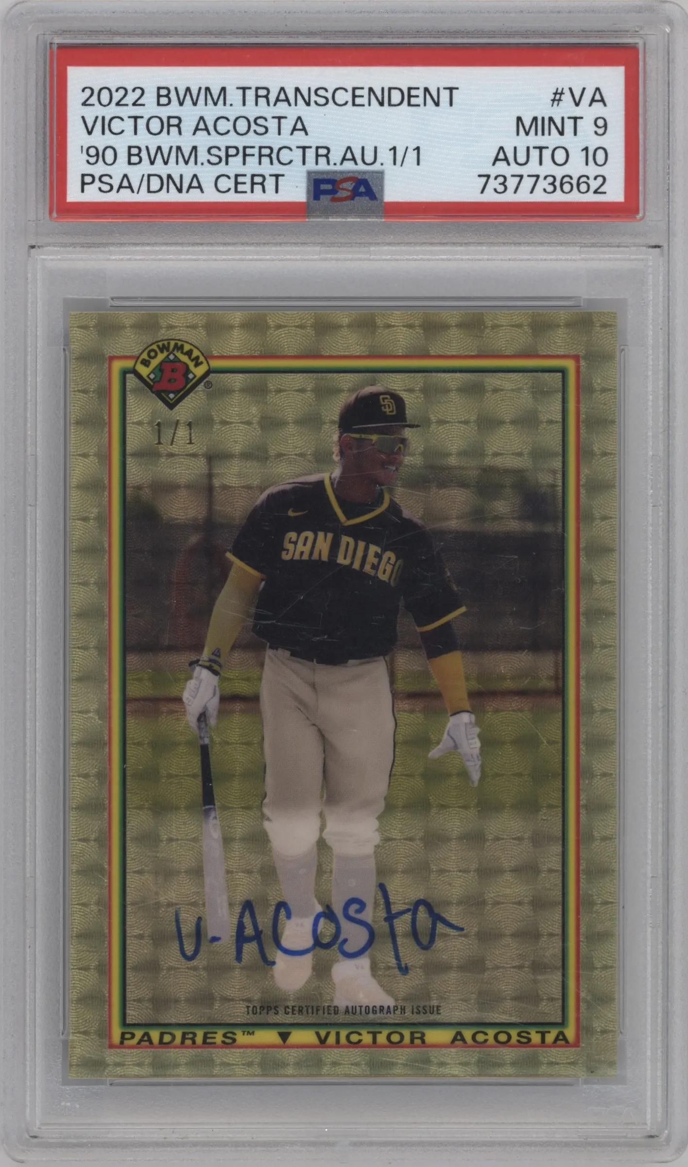 2022 Bowman Transcendent Collection '90 SuperFractor VAR Auto. Victor Acosta #90SV-VA PSA 9