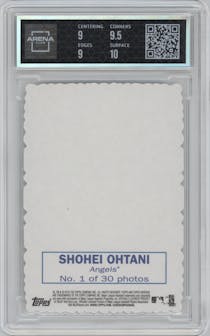 Shohei Ohtani from the 2018 Topps Heritage High Number set graded by Arena Club and given an overall grade of 9.5.