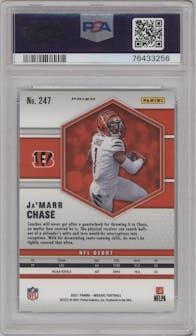 Ja'Marr Chase from the 2021 Panini Mosaic set featuring a Reactive Blue parallel graded by PSA and given an overall grade of 9.