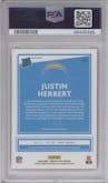 Justin Herbert from the 2020 Panini Donruss Optic set featuring a Pink parallel graded by PSA and given an overall grade of 9.