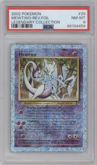 Mewtwo from the 2002 Pokemon  set graded by PSA and given an overall grade of 8.