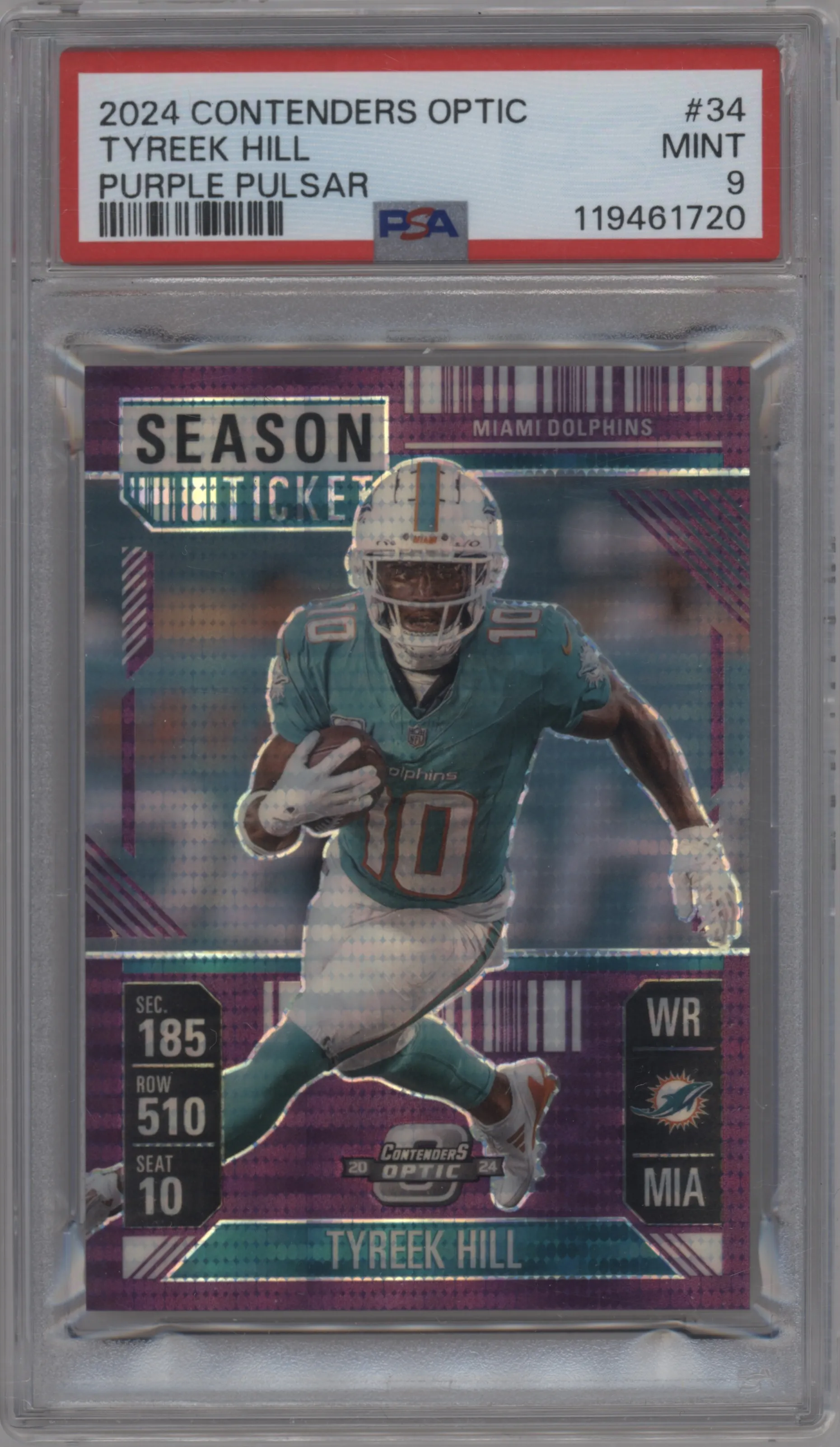 2024 Panini Contenders Optic Tyreek Hill Purple Pulsar PSA 9