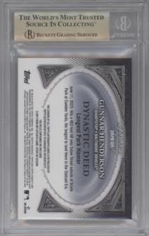 Gunnar Henderson from the 2023 Topps Dynasty set graded by Beckett and given an overall grade of 9.5.