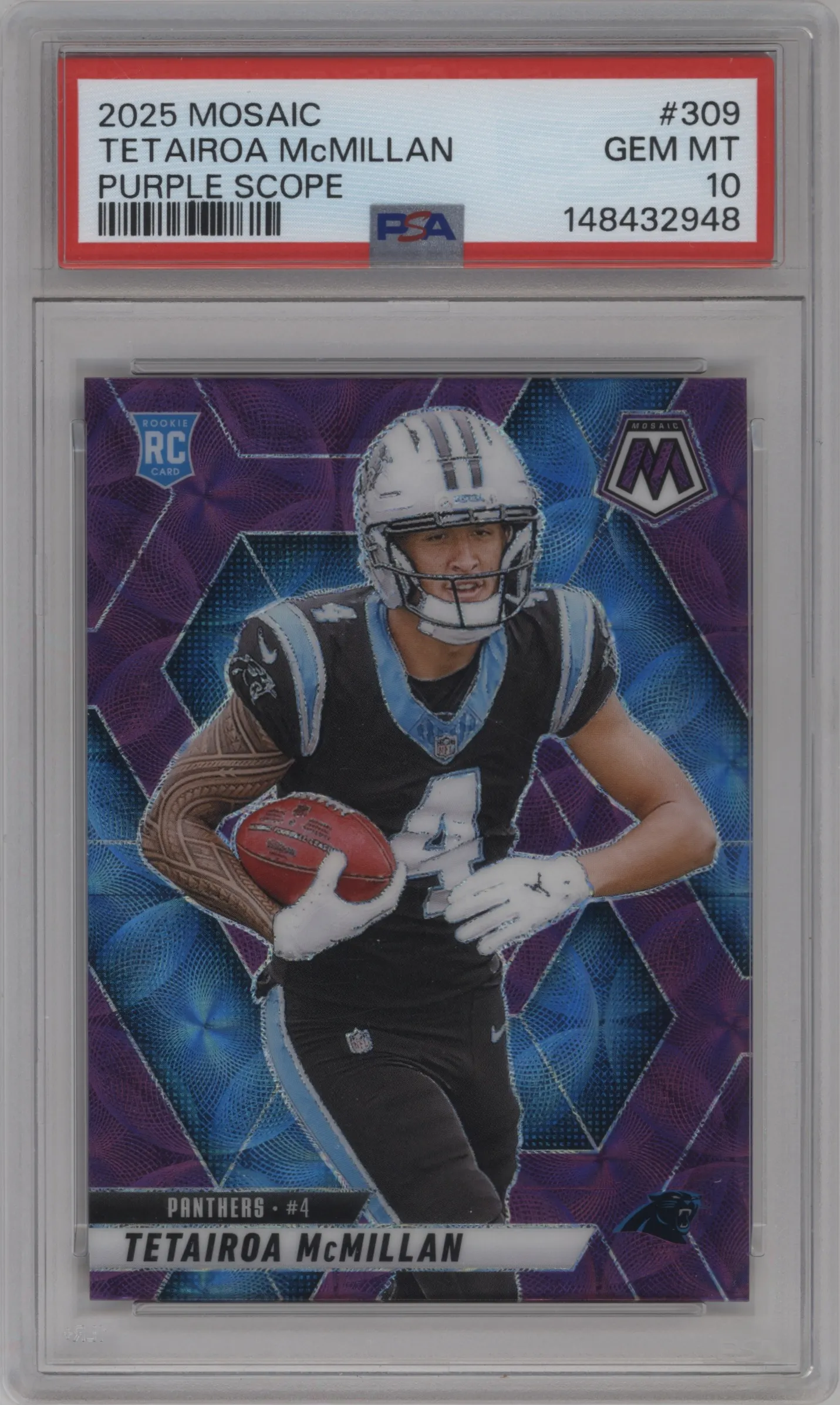 2025 Panini Mosaic Tetairoa McMillan Purple Scope #309 PSA 10