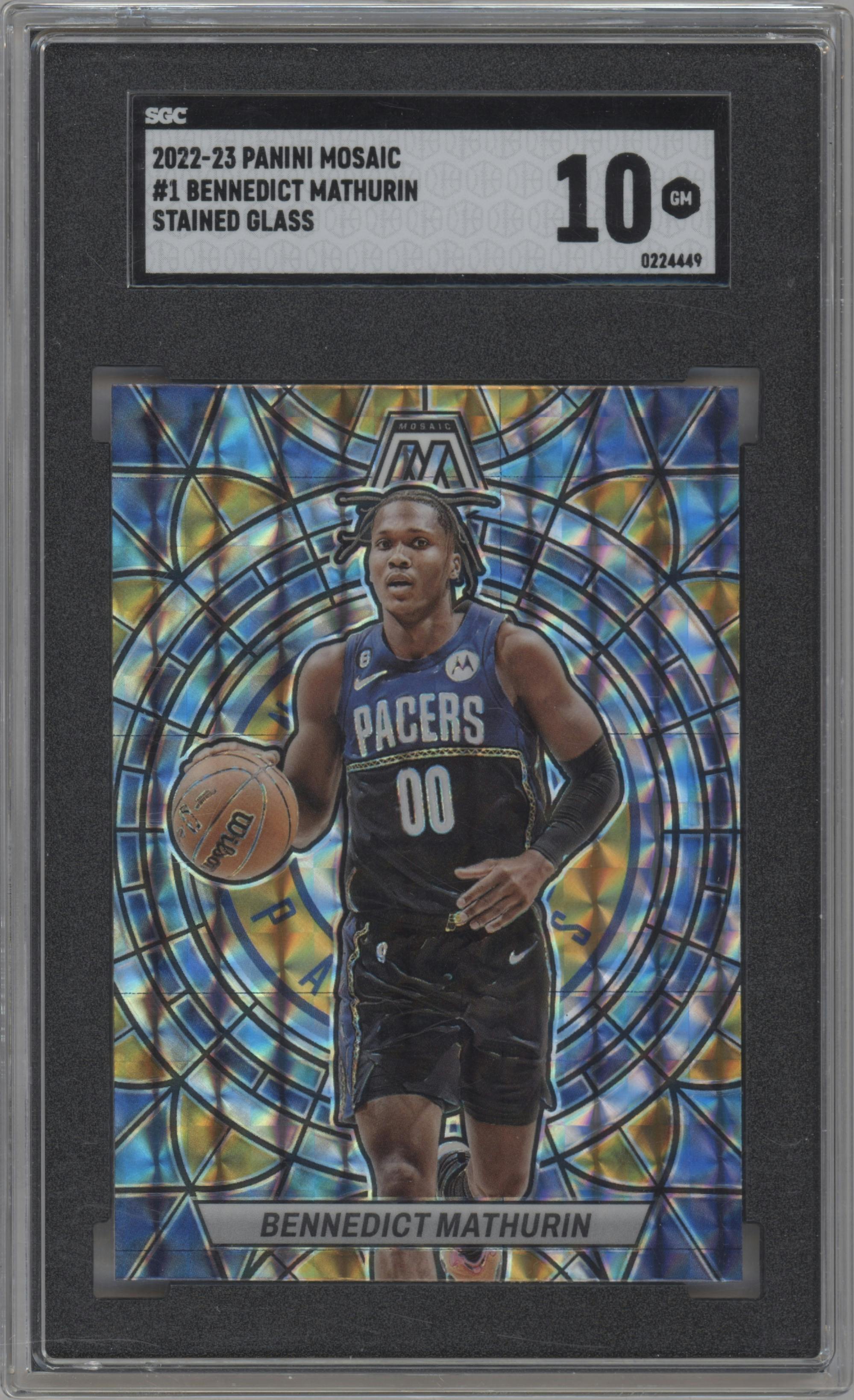 Bennedict Mathurin from the 2022-23 Panini Mosaic set graded by SGC and given an overall grade of 10.