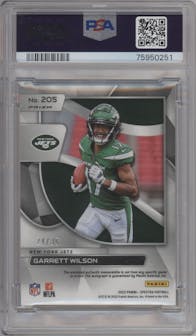 Garrett Wilson from the 2022 Panini Spectra set featuring a Neon Green parallel graded by PSA and given an overall grade of 9.