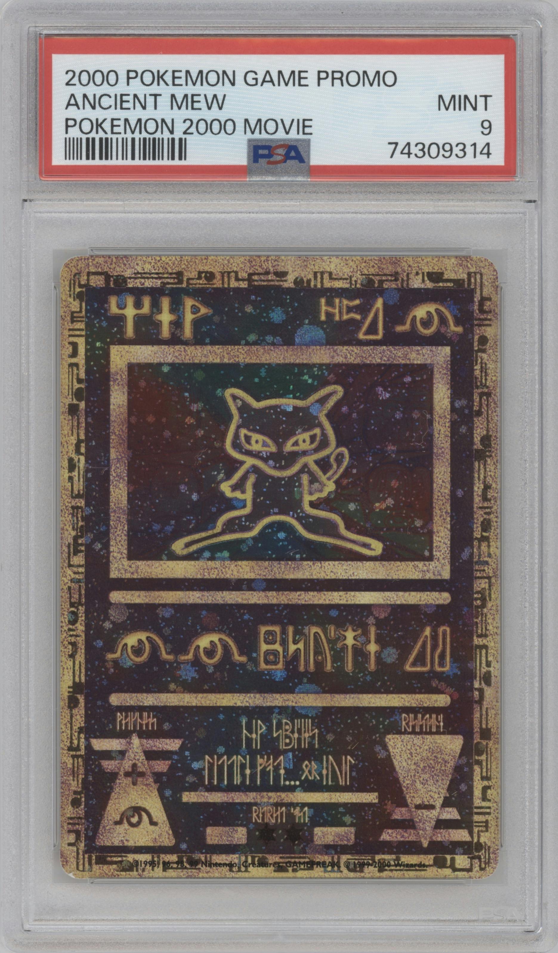 Ancient Mew from the 2000 Pokemon set graded by PSA and given an overall grade of 9.