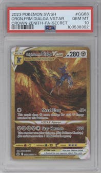 Origin Forme Dialga VSTAR from the 2023 Pokemon SWSH set graded by PSA and given an overall grade of 10.