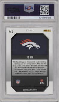 Bo Nix from the 2024 Panini Prizm set featuring a Green Ice parallel graded by PSA and given an overall grade of 10.