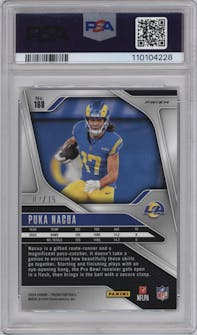 Puka Nacua from the 2024 Panini Prizm set featuring a Choice Cherry Blossom Prizm parallel graded by PSA and given an overall grade of 9.