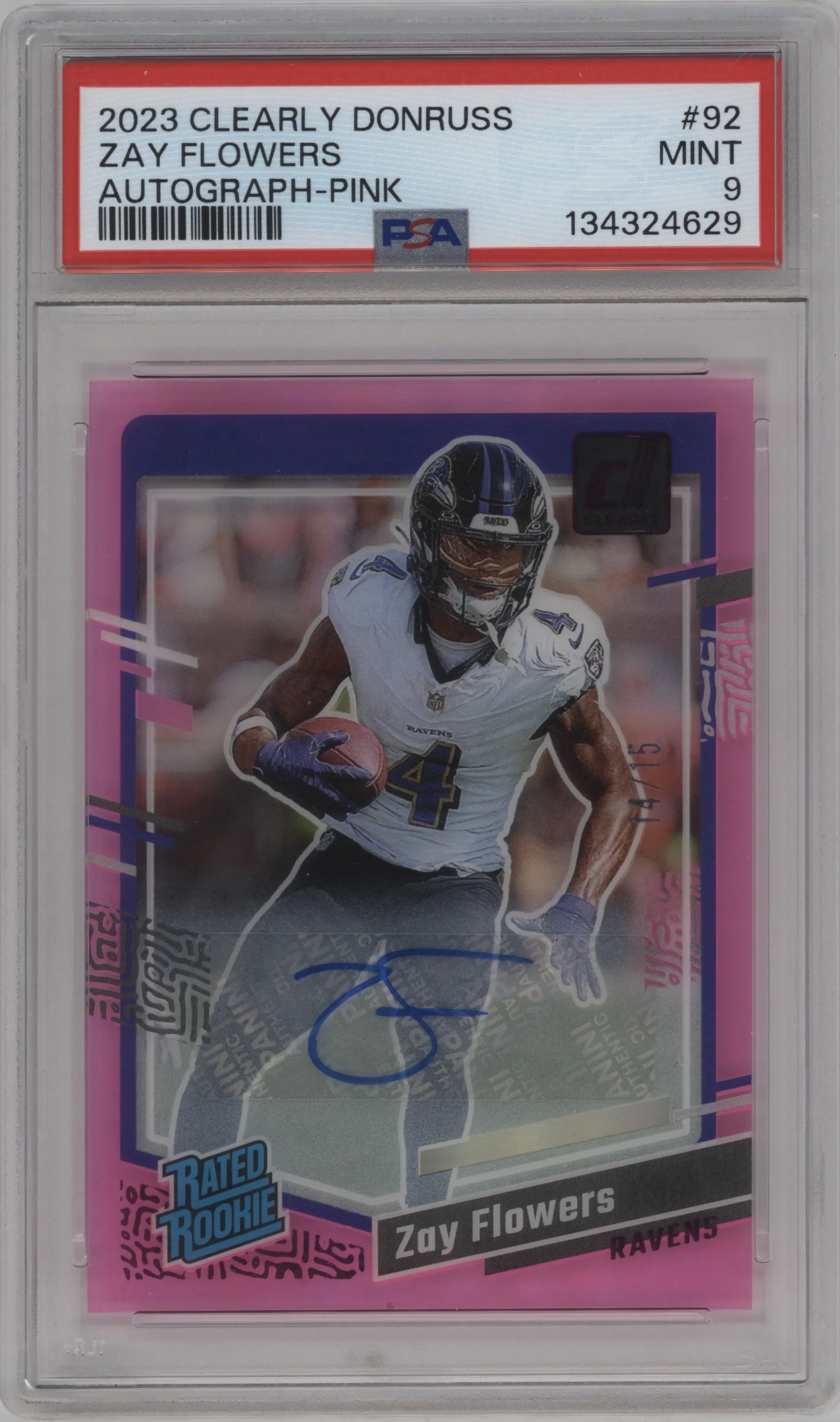 2023 Clearly Donruss Rtd.Rke.Auto Zay Flowers Pink #92 PSA 9