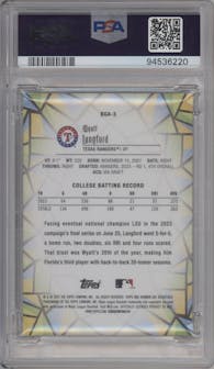 Wyatt Langford from the 2023 Bowman Draft set graded by PSA and given an overall grade of 10.
