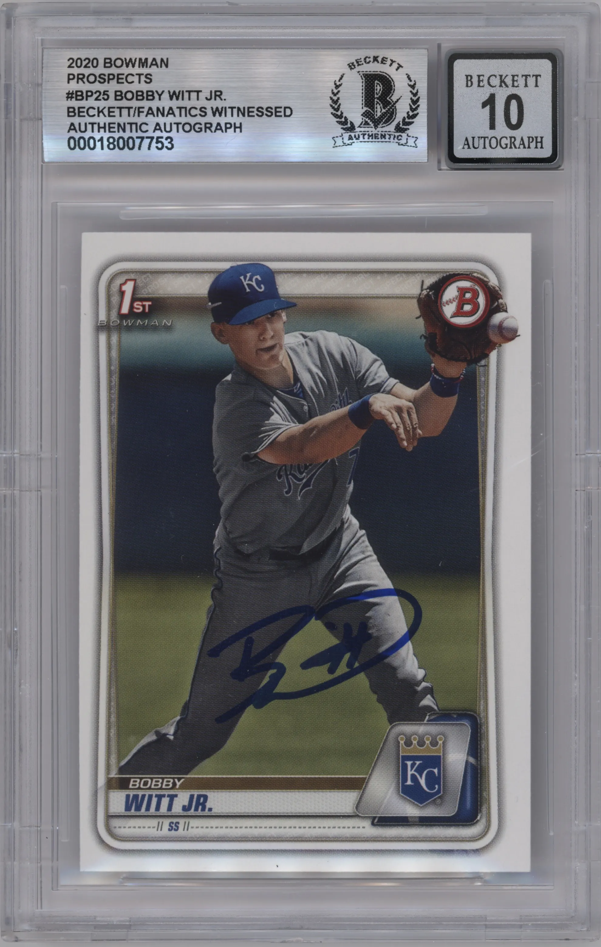 2020 Bowman Prospect Bobby Witt Jr. BGS AUTHENTIC BGS