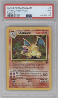 Charizard from the 2000 Pokemon set graded by PSA and given an overall grade of 7.