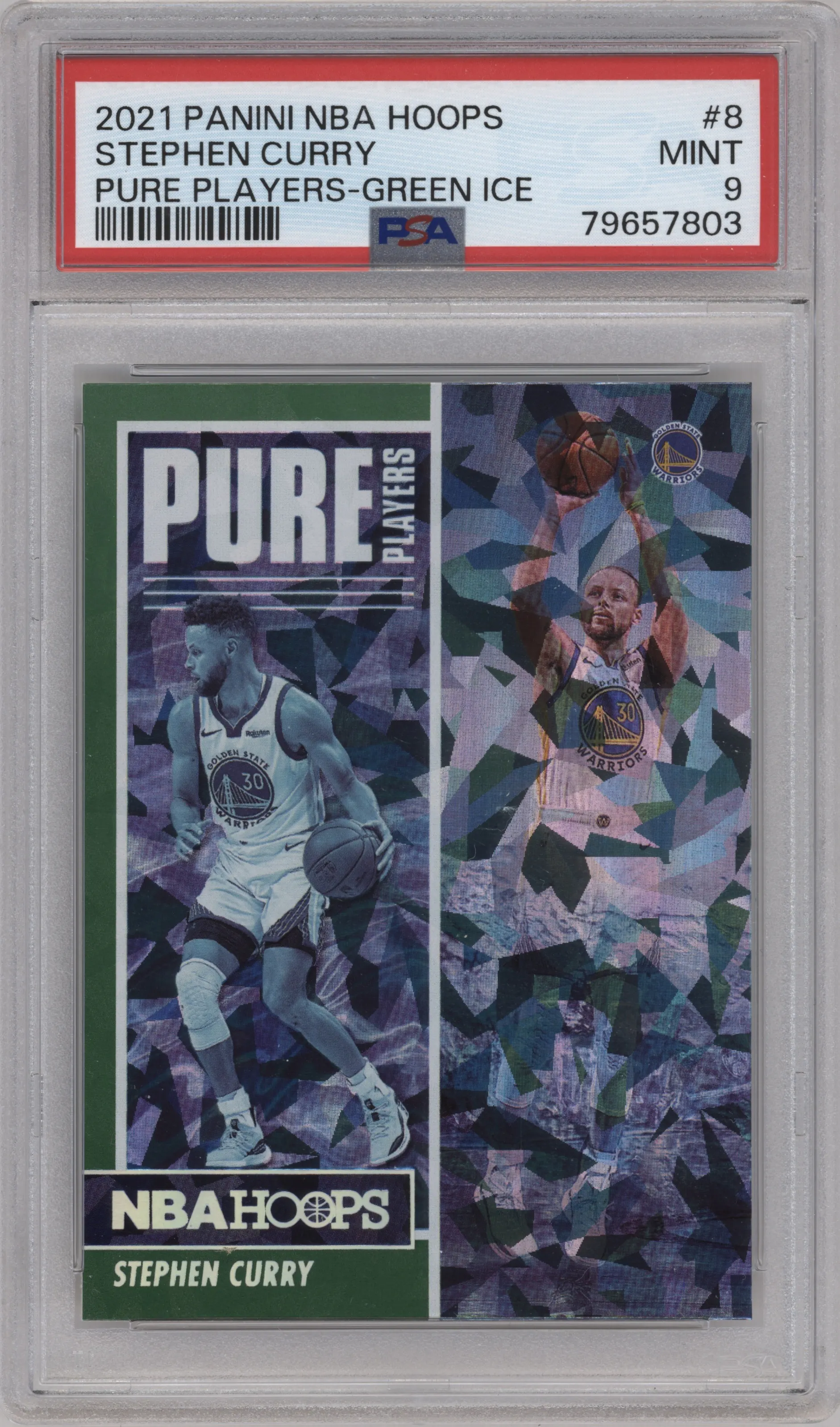 2021 Panini NBA Hoops Pure Players Stephen Curry Green Ice PSA 9