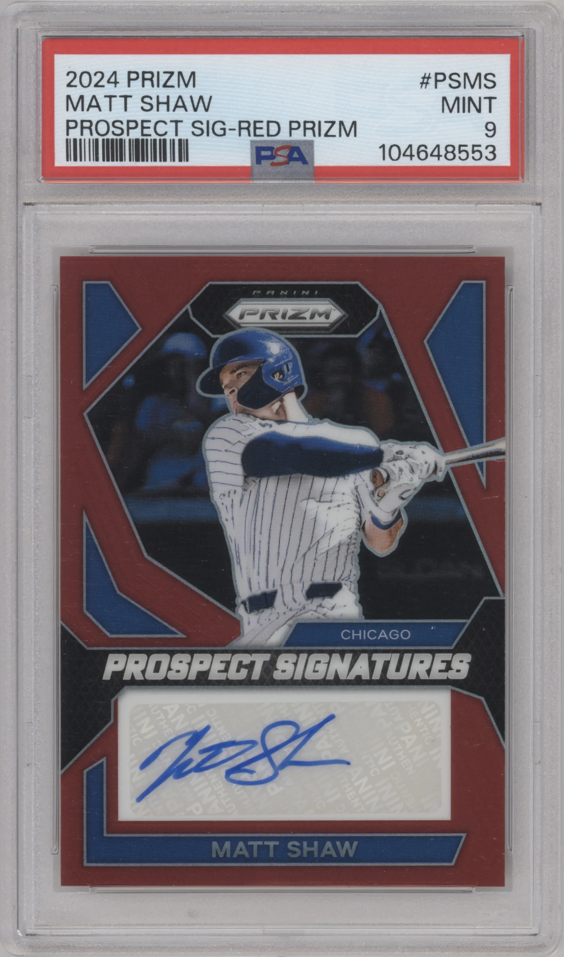 2024 Panini Prizm Prospect Sig. Matt Shaw Red Prizm PSA 9