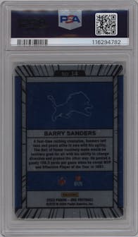 Barry Sanders from the 2023 Panini One set graded by PSA and given an overall grade of 8.