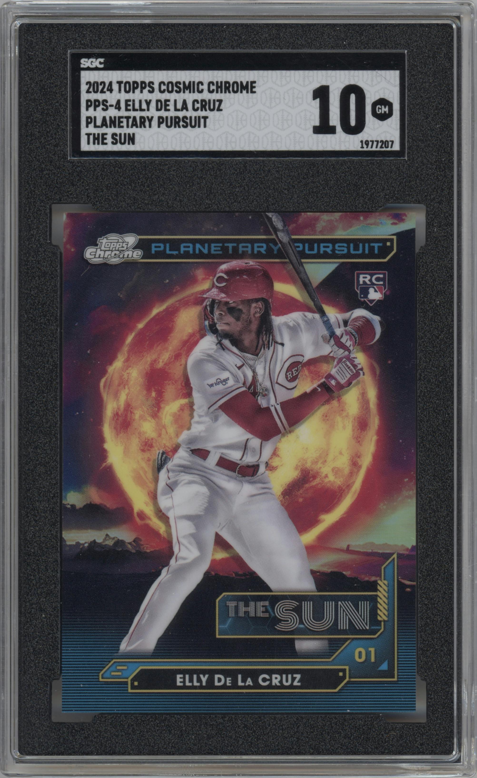 Elly De La Cruz from the 2024 Topps Cosmic Chrome set graded by SGC and given an overall grade of 10.