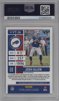 Josh Allen from the 2019 Panini Contenders Optic set graded by PSA and given an overall grade of 9.