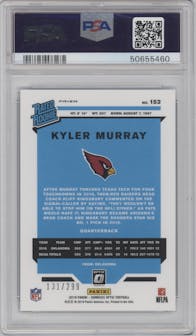 Kyler Murray from the 2019 Panini Donruss Optic set featuring a Aqua parallel graded by PSA and given an overall grade of 9.