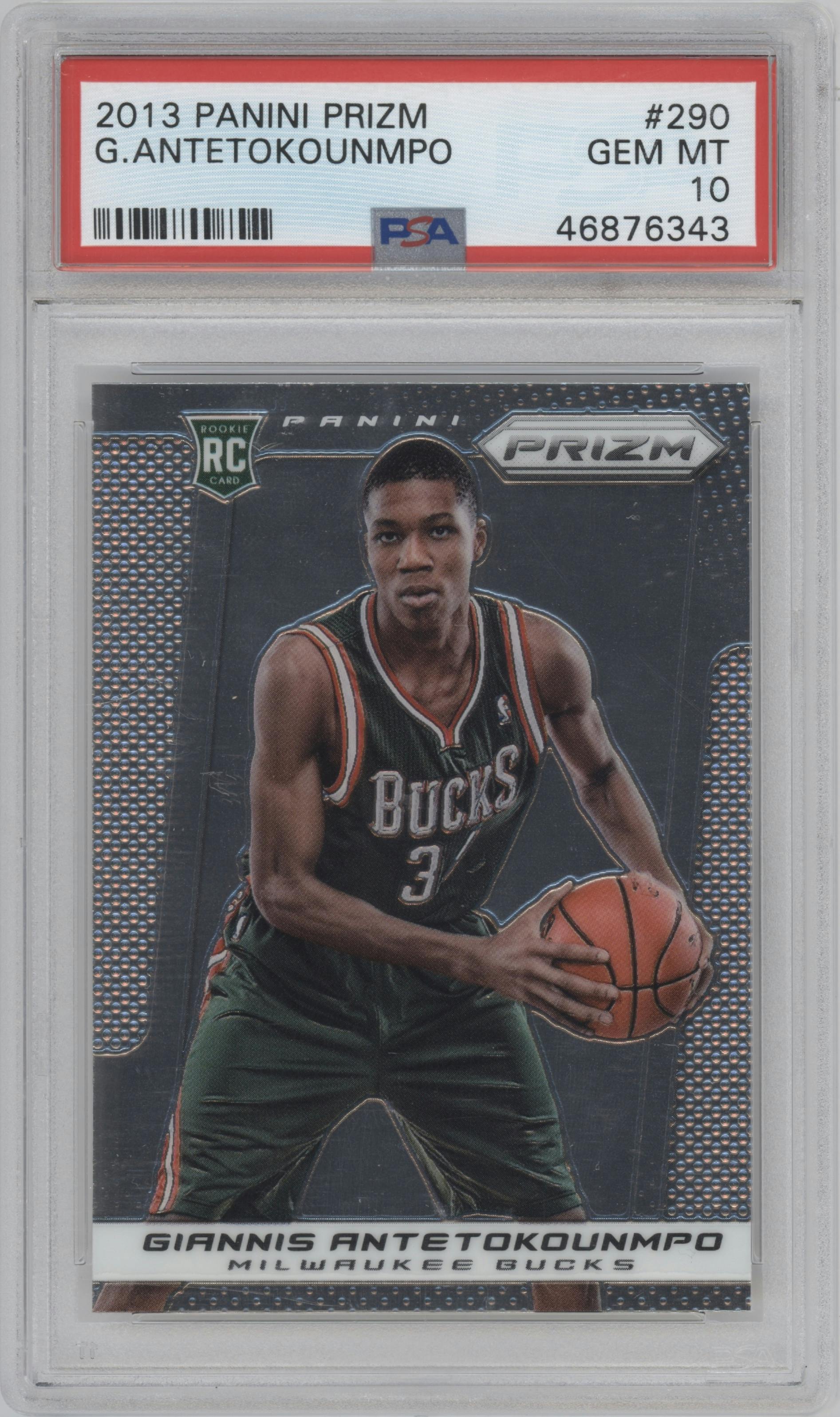 Giannis Antetokounmpo from the 2013-14 Panini Prizm set graded by PSA and given an overall grade of 10.