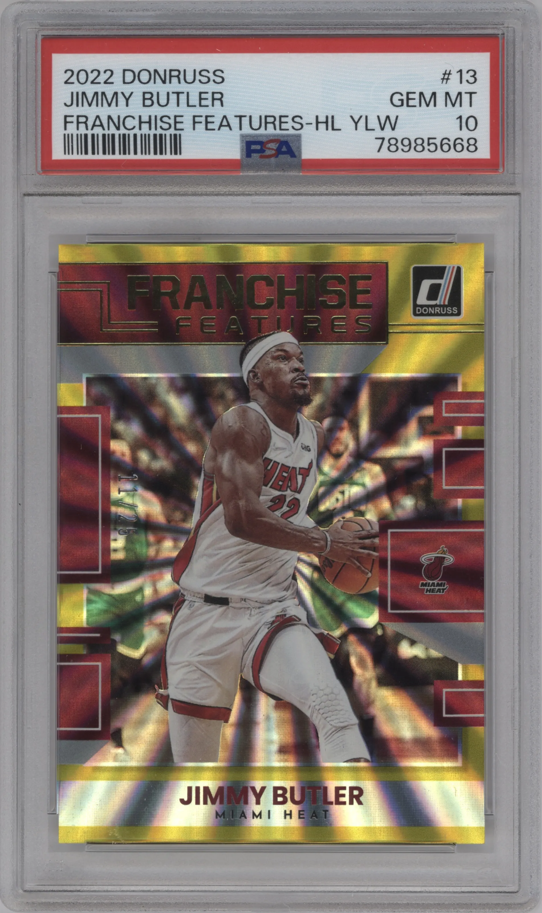 2022 Panini Donruss Fran.Feat. Jimmy Butler Holo Laser Yellow #13 PSA 10