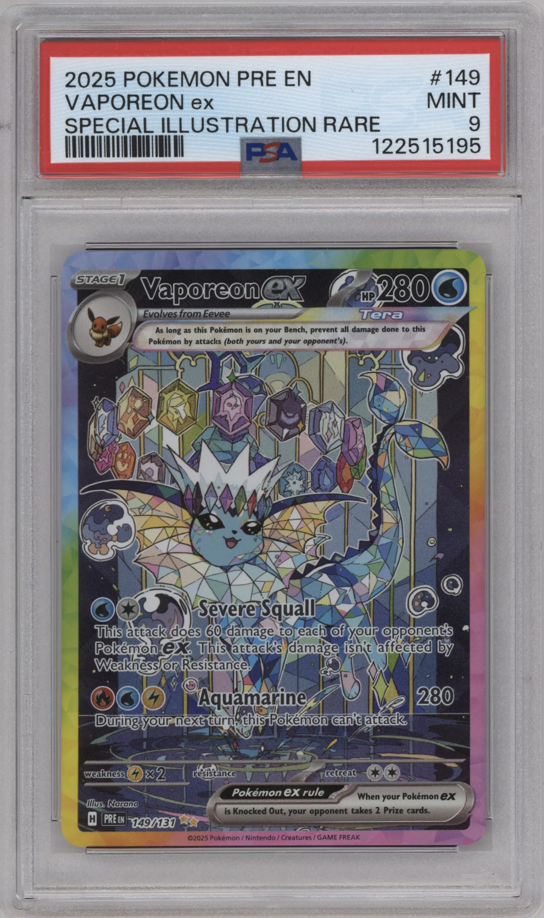 2025 Pokemon SV Prismatic Evolutions Vaporeon ex #149 PSA 9