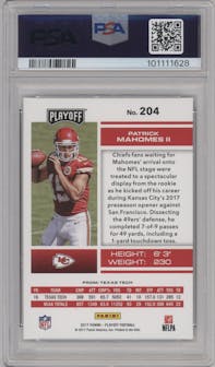 Patrick Mahomes II from the 2017 Panini Playoff set graded by PSA and given an overall grade of 9.
