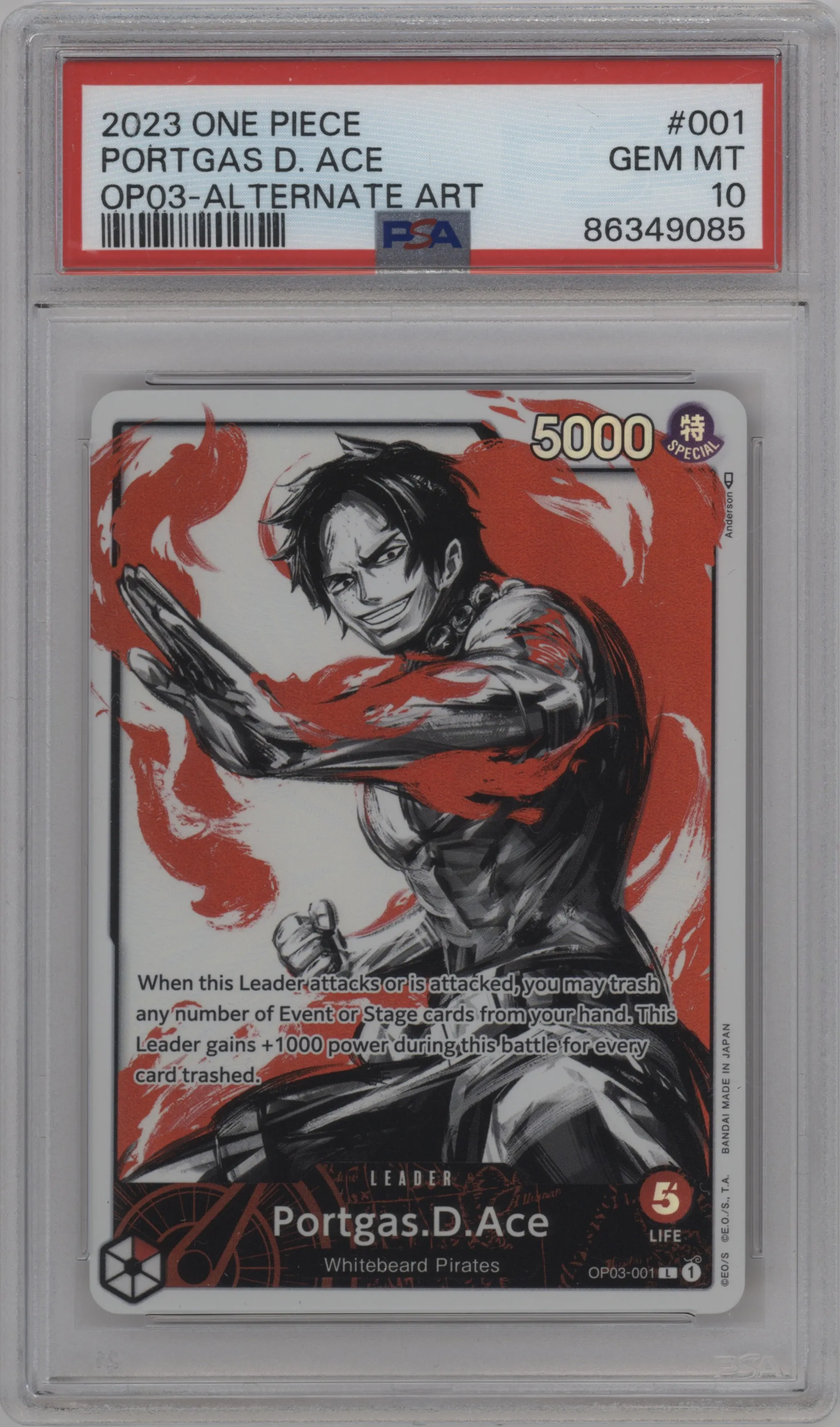 2023 One Piece Pillars of Strength Portgas.D.Ace Alternate Art L #OP03-001 L PSA 10