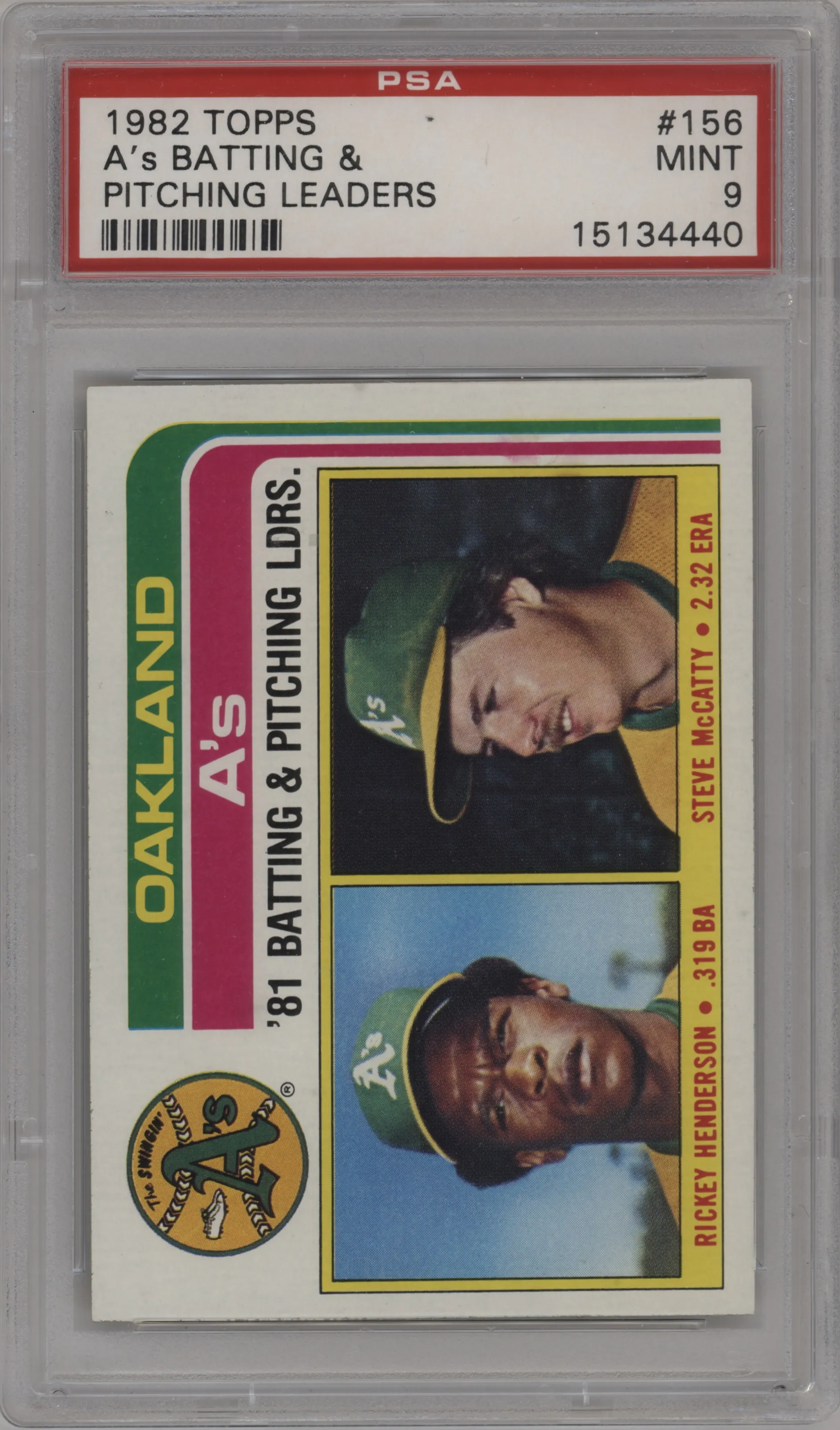 1982 Topps Rickey Henderson/Steve McCatty PSA 9