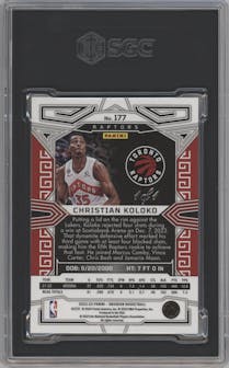 Christian Koloko from the 2022-23 Panini Obsidian set featuring a Electric Etch White Mojo parallel graded by SGC and given an overall grade of 8.5.