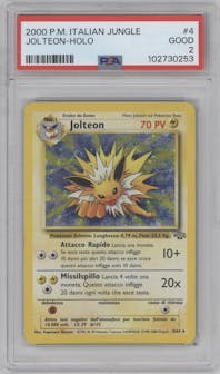Jolteon from the 2000 Pokemon Italy set graded by PSA and given an overall grade of 2.