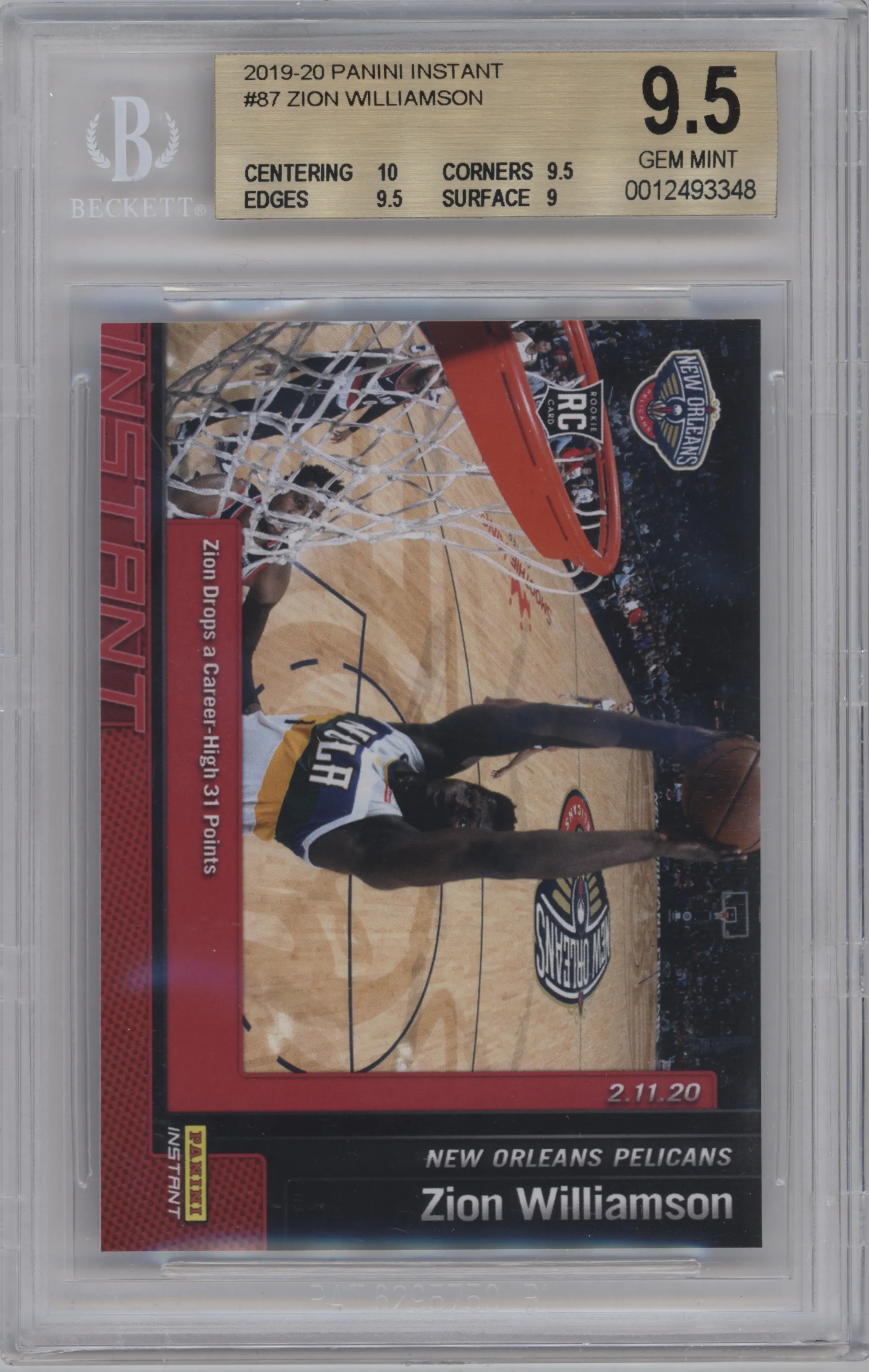 2019 Panini Instant Zion Williamson BGS 9.5
