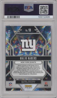 Malik Nabers from the 2024 Panini Prizm set featuring a Blue Ice Prizm parallel graded by PSA and given an overall grade of 9.