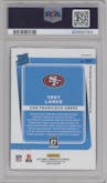 Trey Lance from the 2021 Panini Donruss Optic set featuring a Blue parallel graded by PSA and given an overall grade of 9.