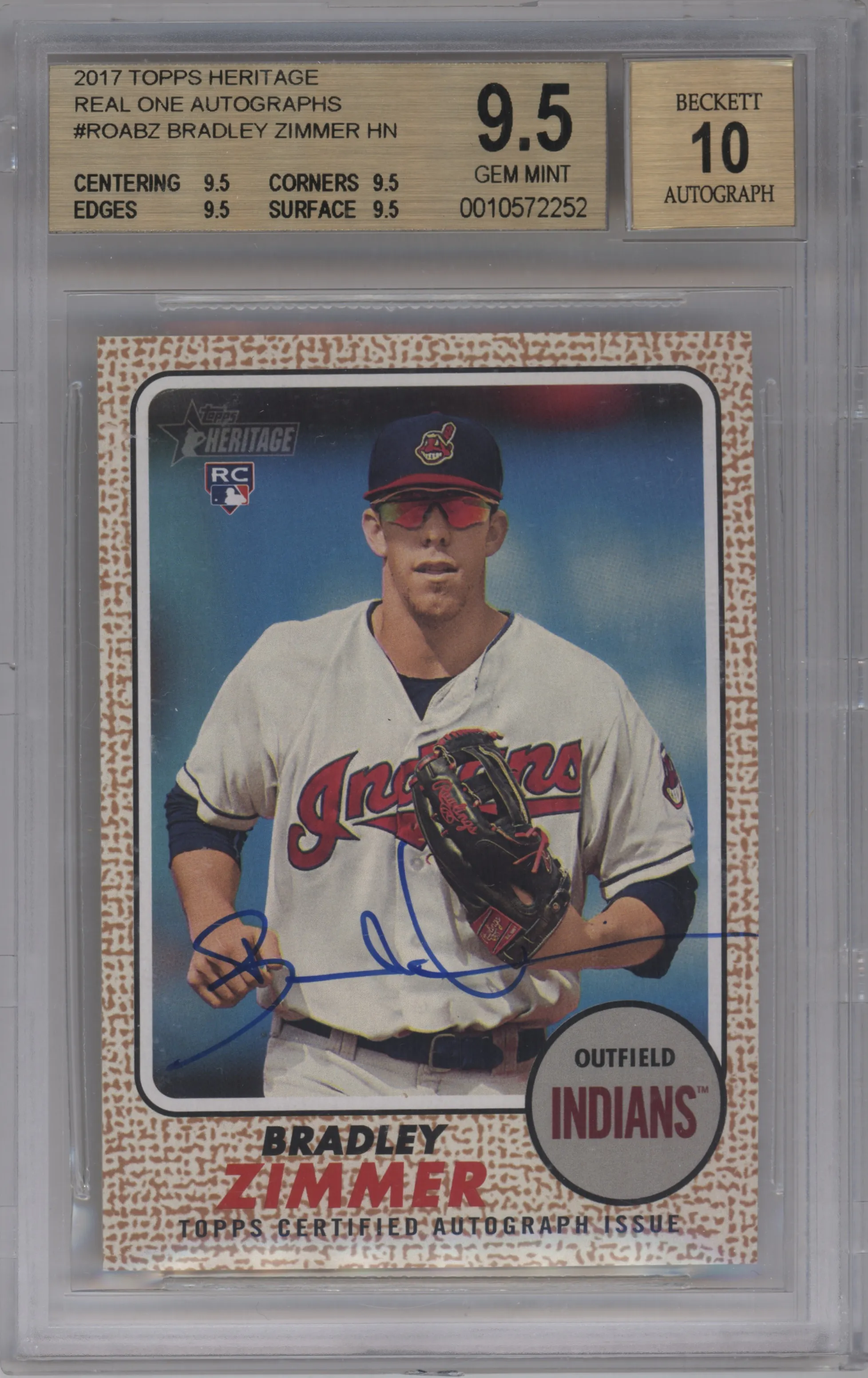 2017 Topps Heritage High Number Real One Auto Bradley Zimmer #ROA-BZ BGS 9.5