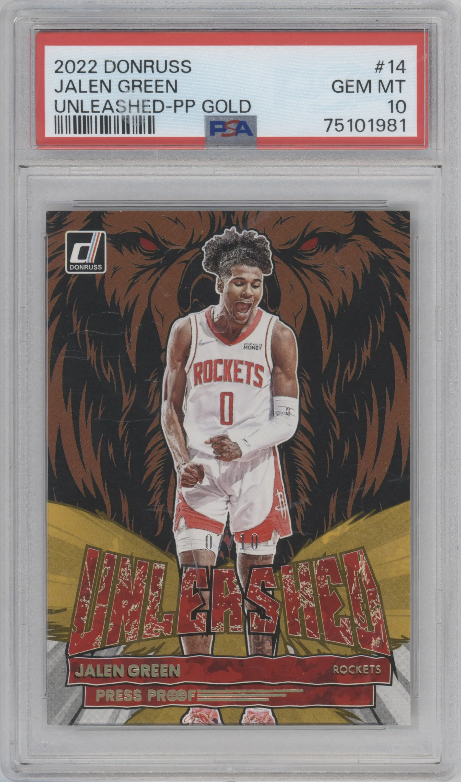 2022 Panini Donruss Unleashed Jalen Green Press Proof Gold #14 PSA 10