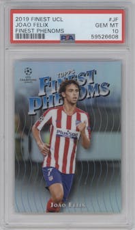 Joao Felix from the 2019-20 Topps Finest UEFA Champions League set graded by PSA and given an overall grade of 10.