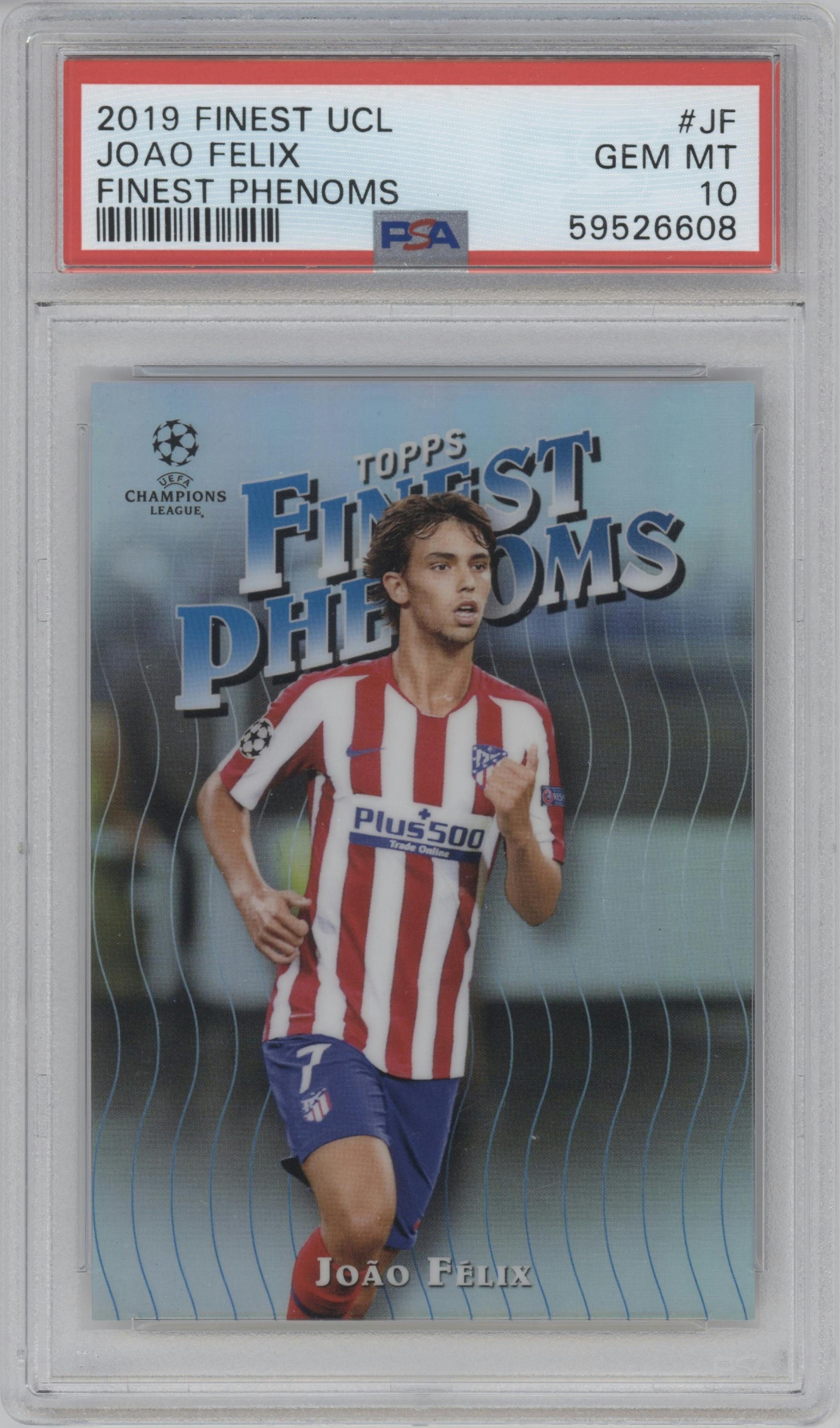 Joao Felix from the 2019-20 Topps Finest UEFA Champions League set graded by PSA and given an overall grade of 10.